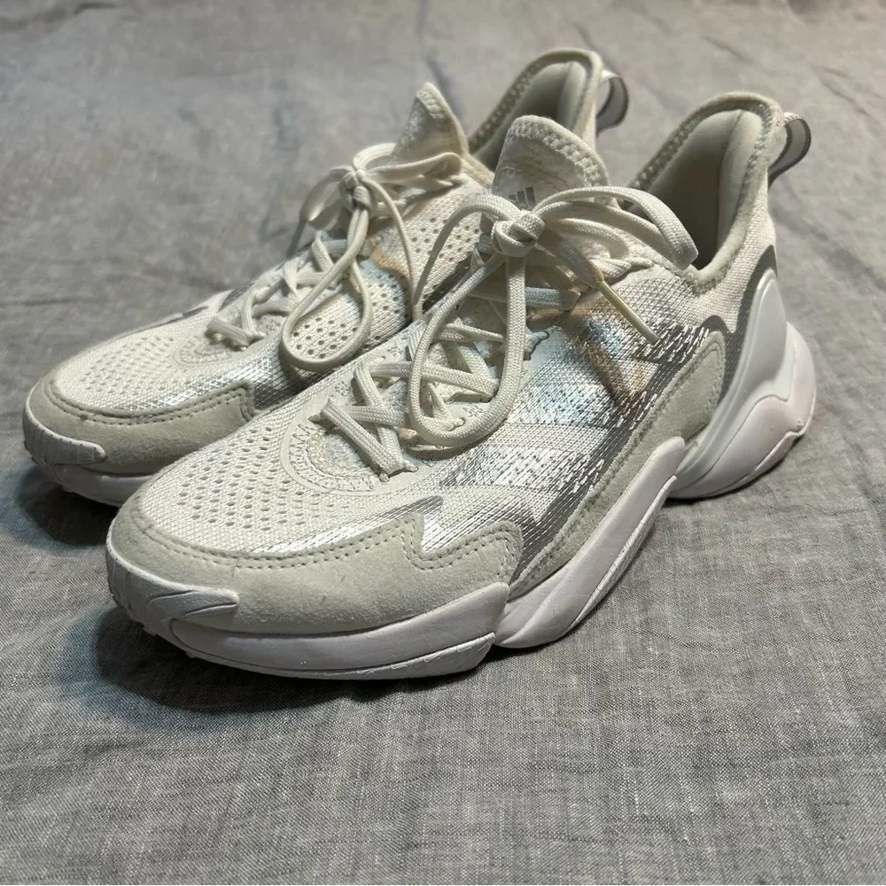Adidas Impact FLX White Silver Metallic Turf Training Sneakers Shoes Size 7.5